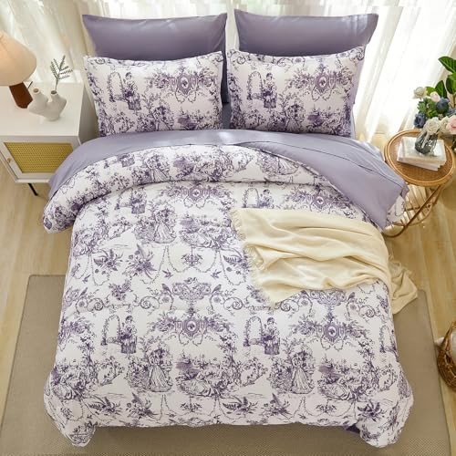 King Size Comforter Set 7 Pieces, Botanical Floral Bed King (90"x 104") Purple
