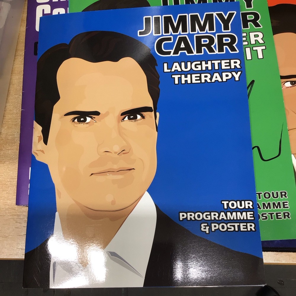 Jimmy Carr 5 Tour Programmes Set with Posters ( 3 signed programmes, 2 unsigned)