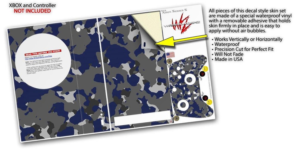 Skins XBOX Series S Console Controller Old School Camouflage Camo Blue Navy