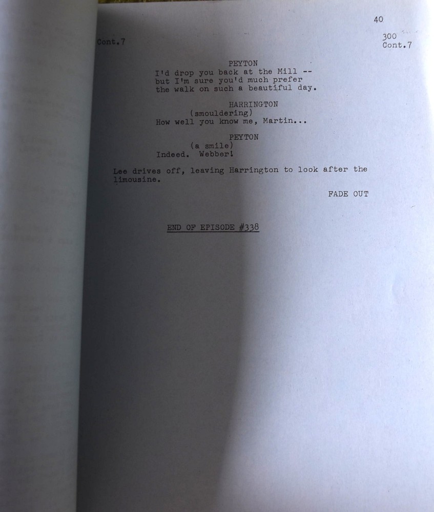 1967 Peyton Place Episode# 338 Shooting Final Original Screenplay Script