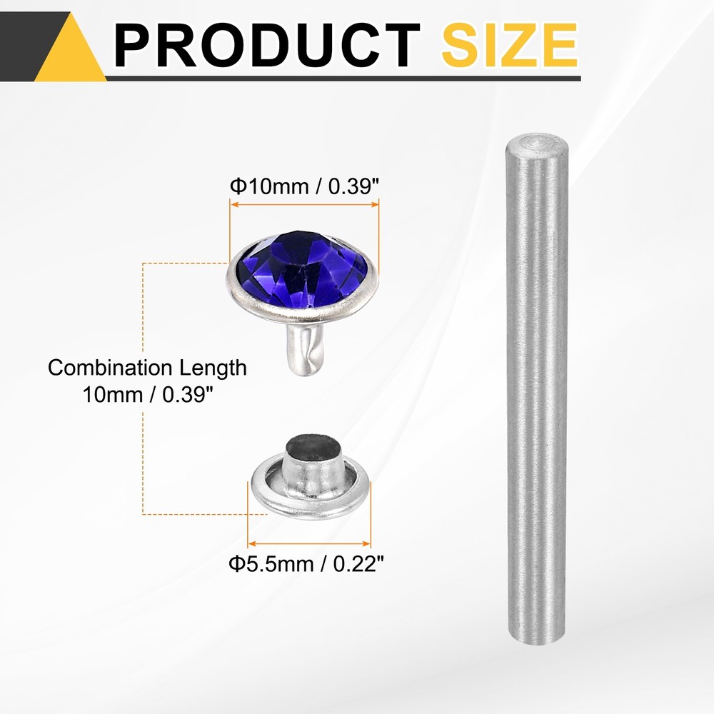 100pcs Crystal Rivets 10mm Rhinestone Stud with Tool, Silver Blue