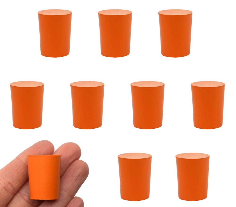 10PK Rubber Stoppers, Solid - 18mm Bottom, 21mm Top, 26mm Length - Eisco Labs