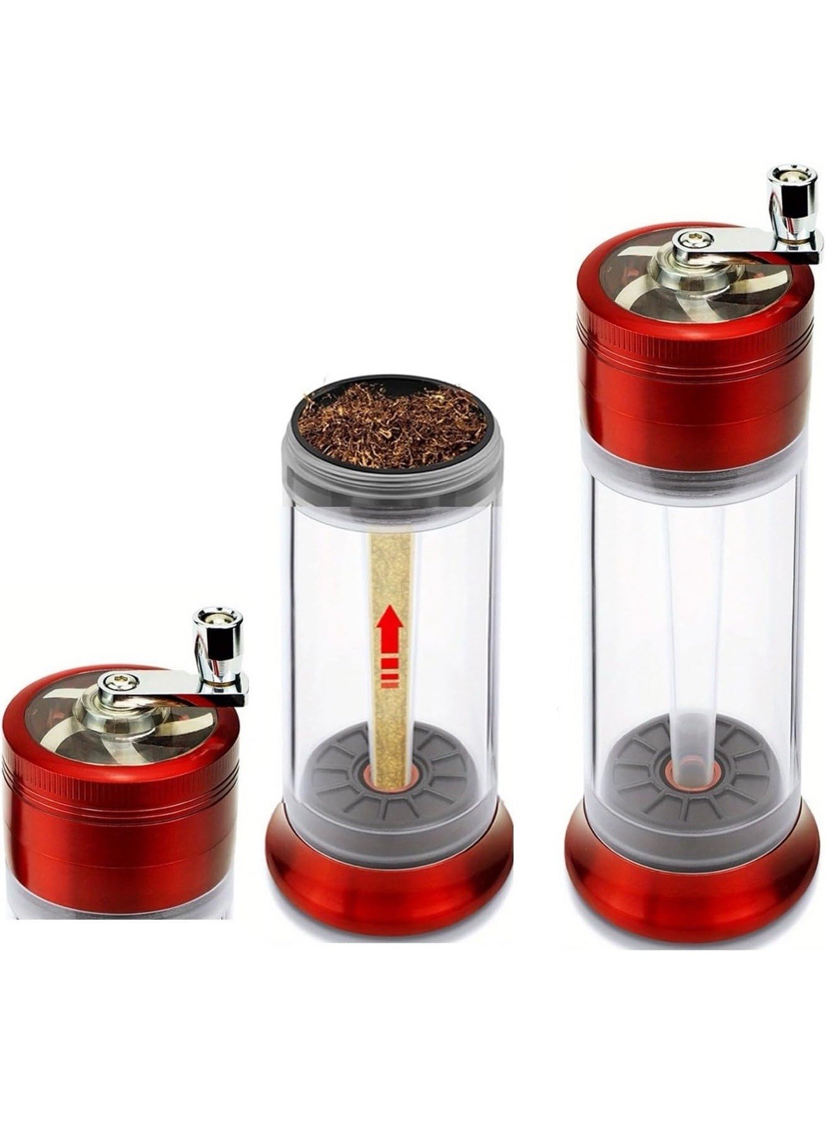 Herb Spice Tobacco Grinder and Cone Filler Rolling Machine Red