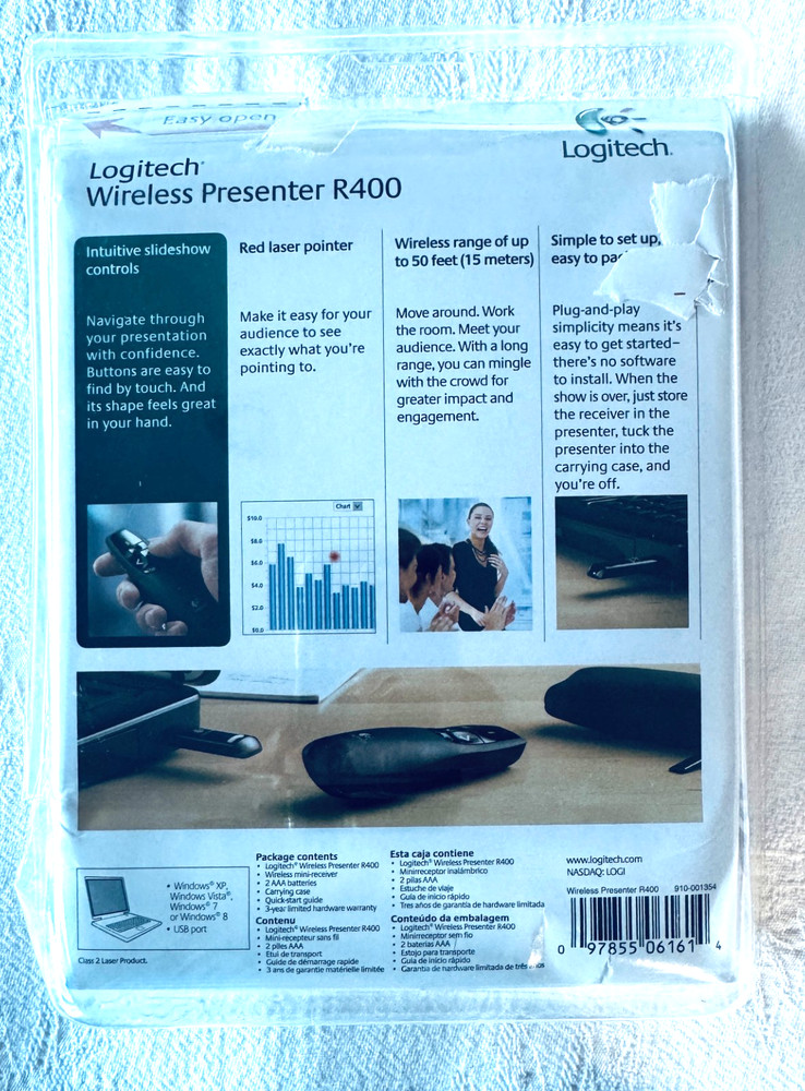 LOGITECH R400 Professional Wireless Presenter w/Red Laser Pointer 50ft Range
