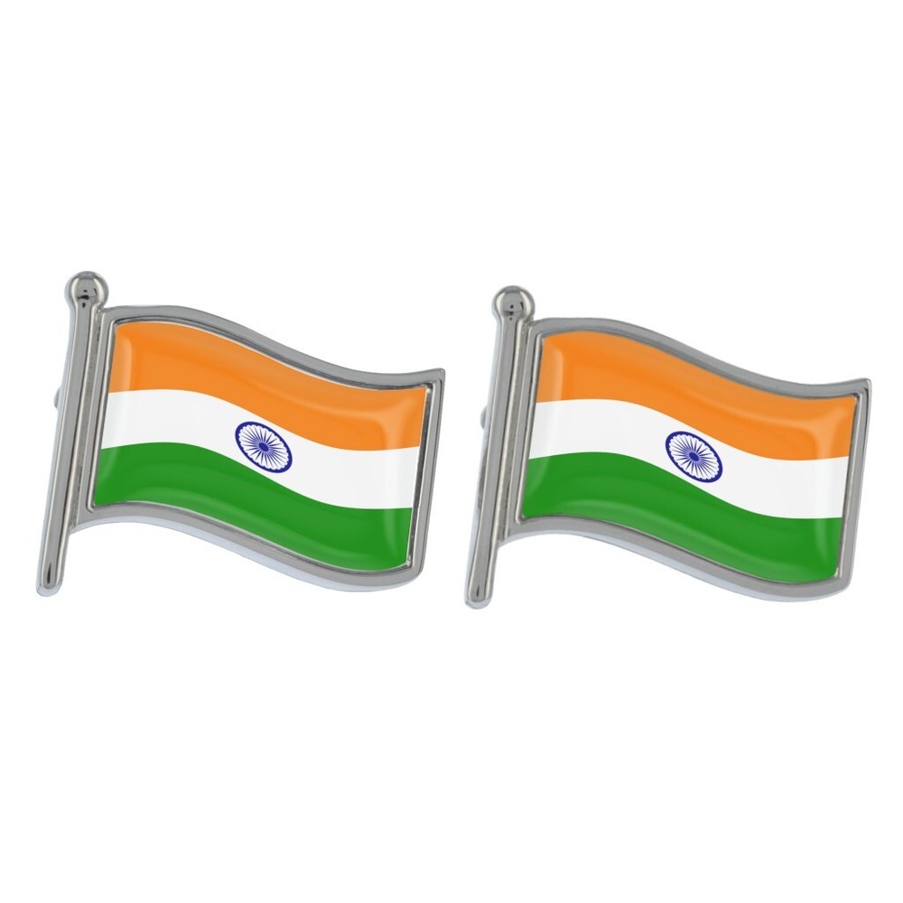 India Wave Flag Silver Cufflinks in Gift Box