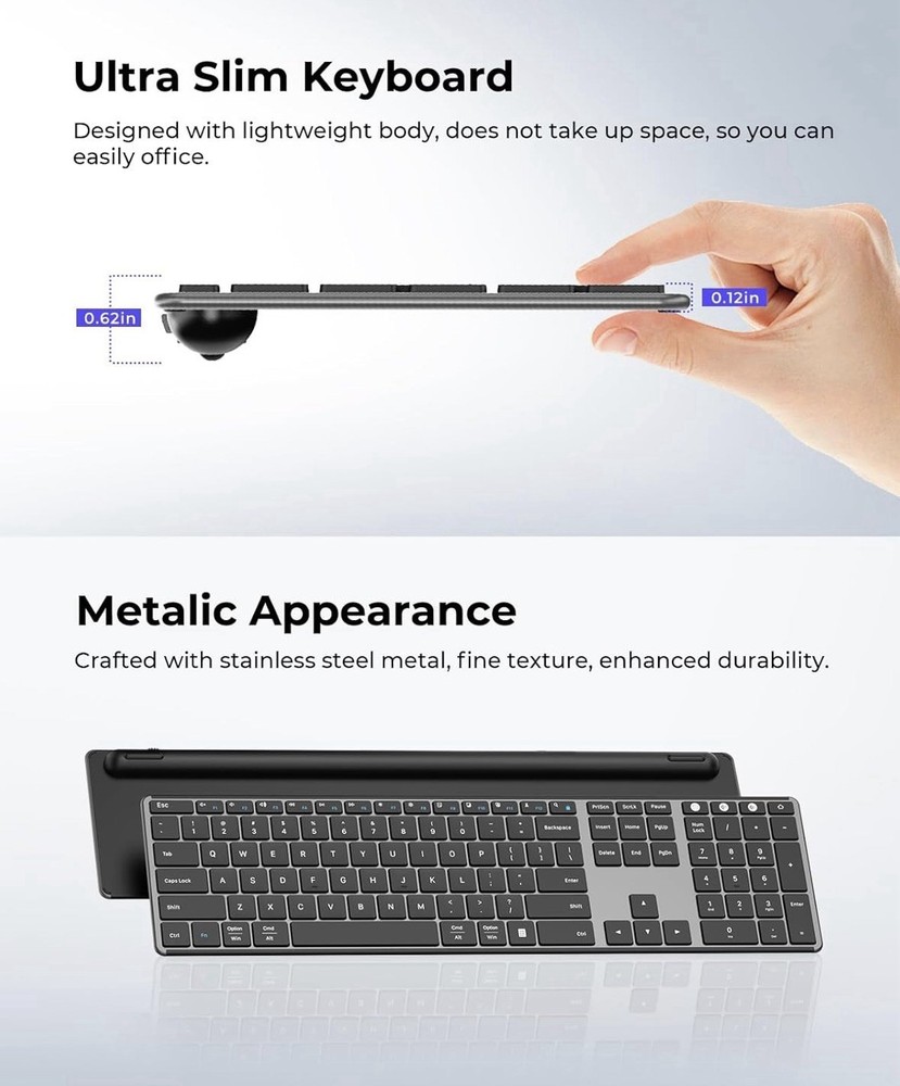 Seenda Wireless Bluetooth Keyboard Mouse Mac Multi-Device Rechargeable.