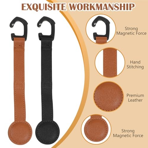 2 Pcs Cowboy Hat Holder for Truck, Leather Magnetic Cap Clip, Truck Car Seat