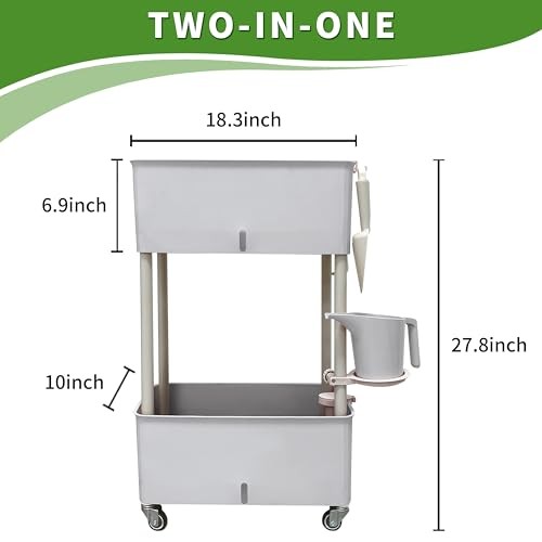Self-Watering Raised Planter Box with Lockable Wheels,2 Plus Size Two-layer