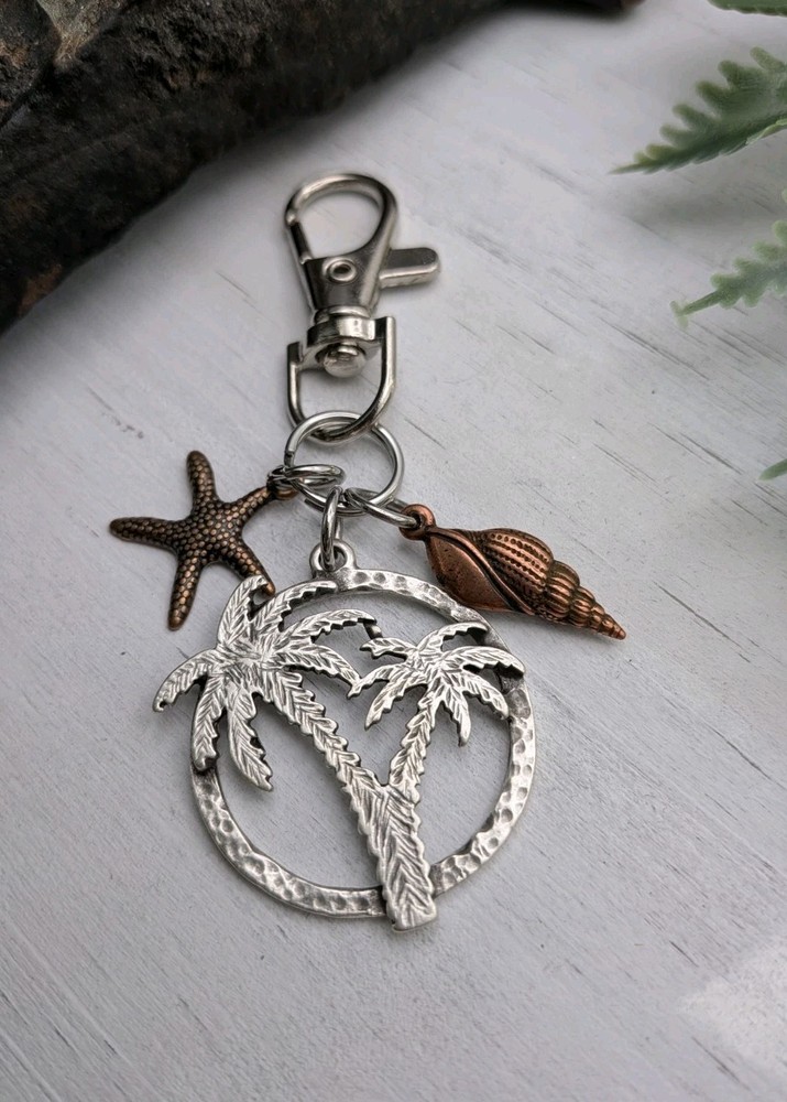 Beach Bag Charm / Keychain /  Palm Tree, Seas Shell Ocean Themed Gift