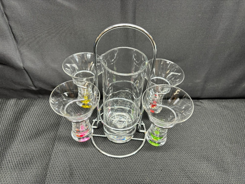 Circleware "BUBBLE" Barware ~ (4) Cordial Glasses w/ Pitcher and Rack