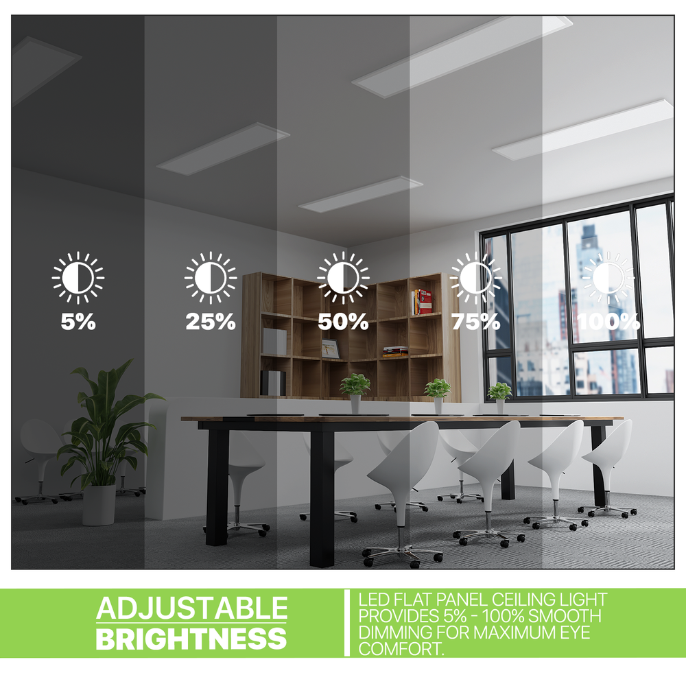 2Pcs 1x4 LED Dimmable Flat Panel Light 4000LM 5000K Drop Ceiling Troffer Fixture