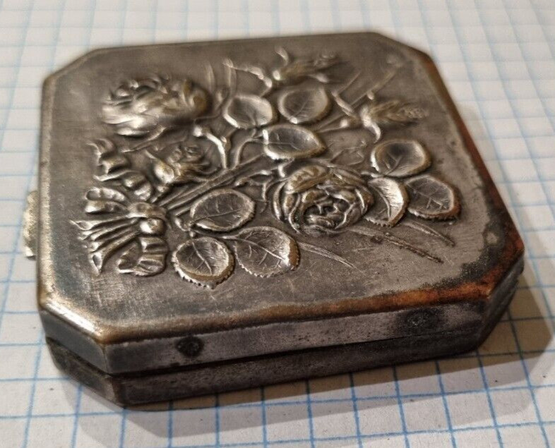 vintage powder box, silver plated