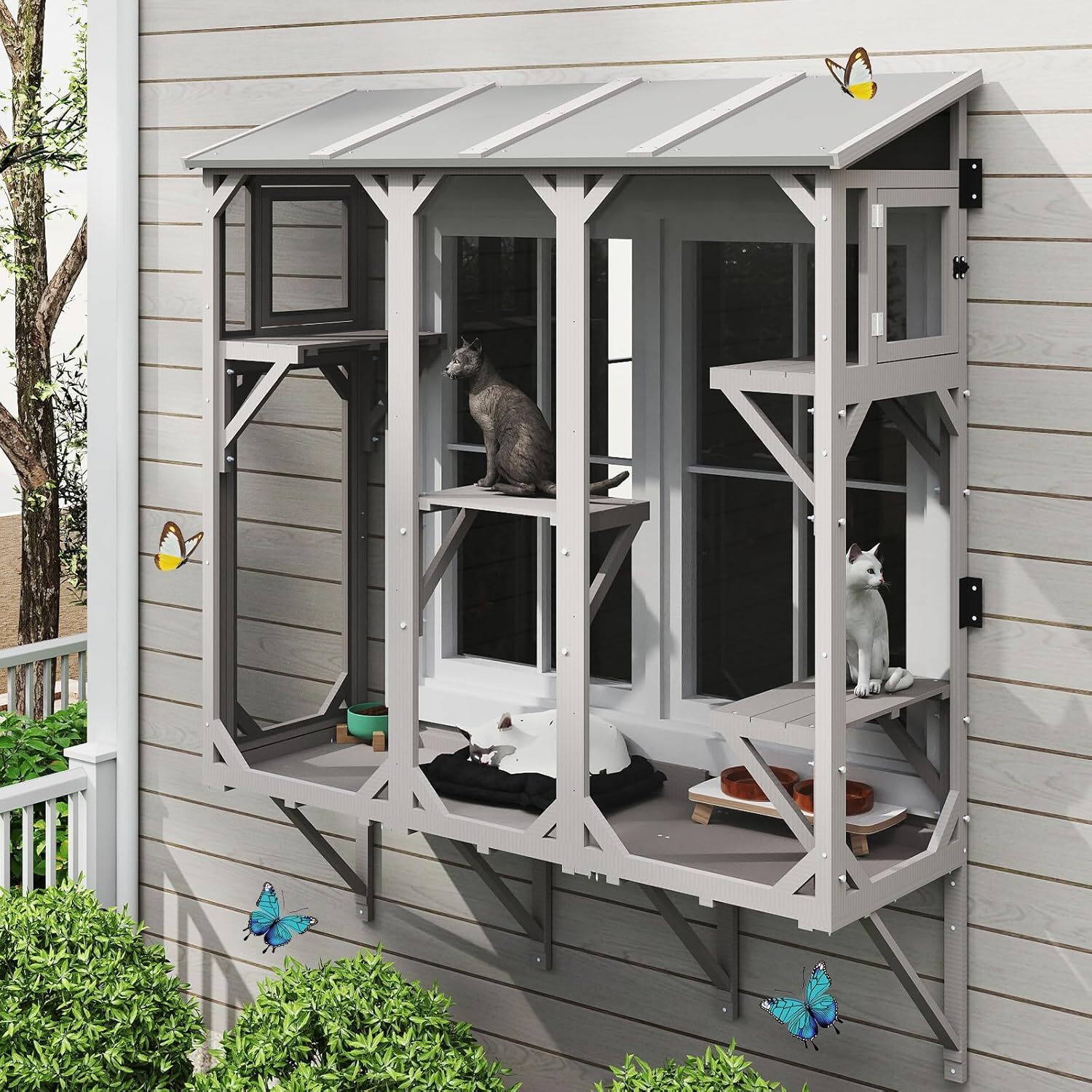 Petscosset Cat Catio Expandable Window Box Enclosure for Multiple Indoor Cats