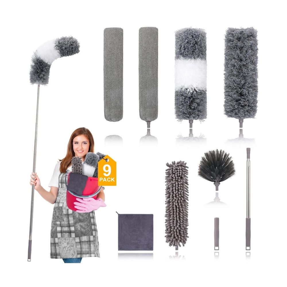 DEEHYO Microfiber Duster, 9PCS Extendable Feather Duster (Stainless Steel) 30...