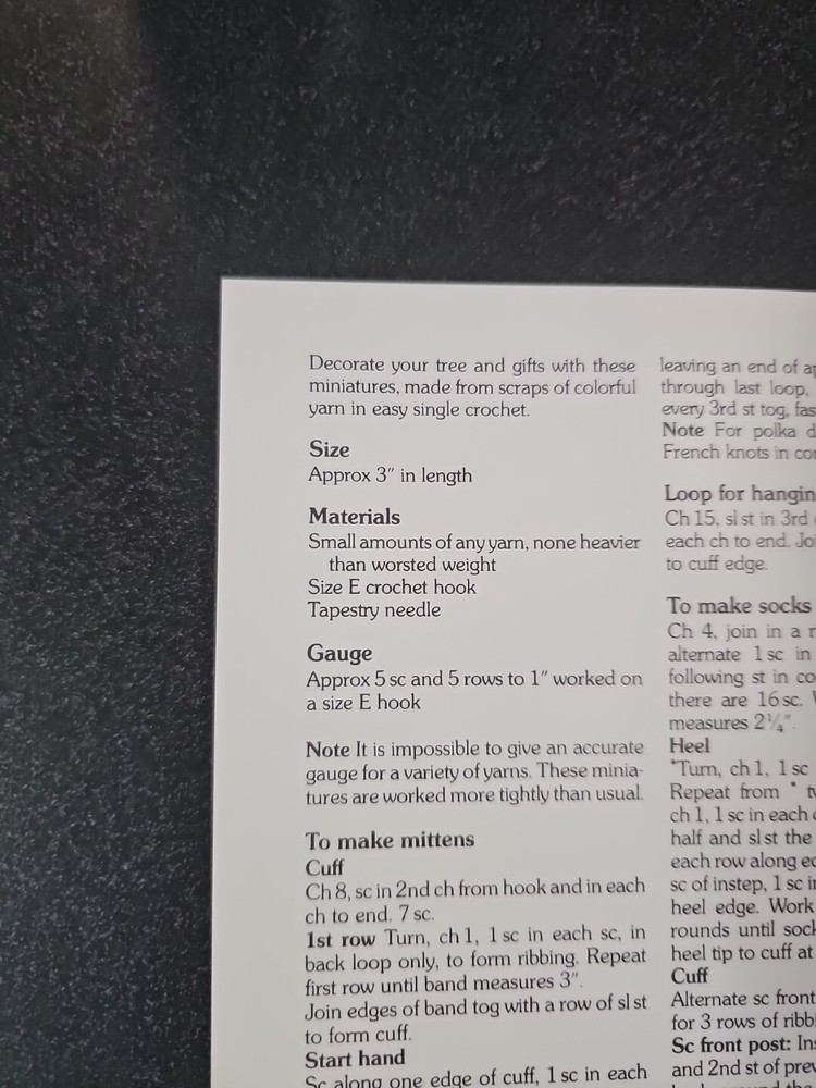 Marshall Cavendish Tiny Socks And Mittens Vintage Crochet Pattern