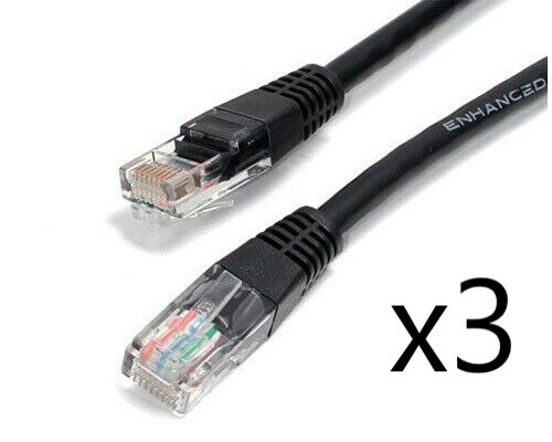 3 Pack Lot - 3ft CAT6 Ethernet Network LAN Router Patch Cable Cord Wire Black