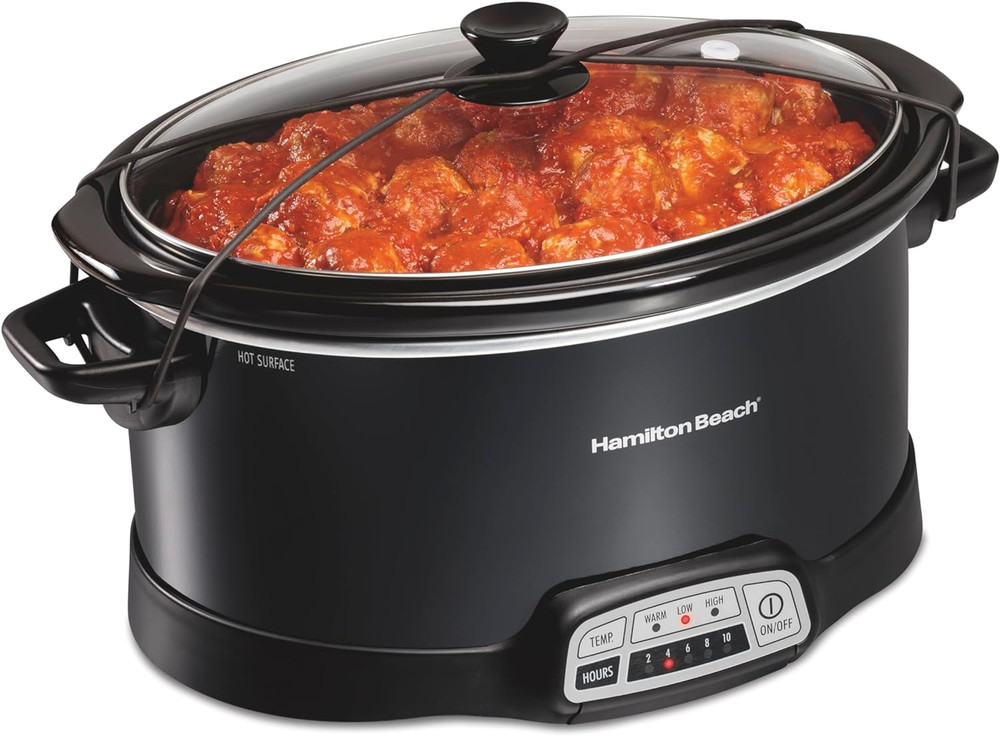 Portable 7 Quart Programmable Slow Cooker with Three Temperature Settings, Lid L
