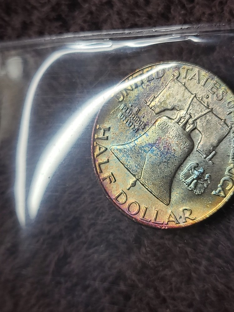 1961-D Rainbow Toned Franklin Half Dollar