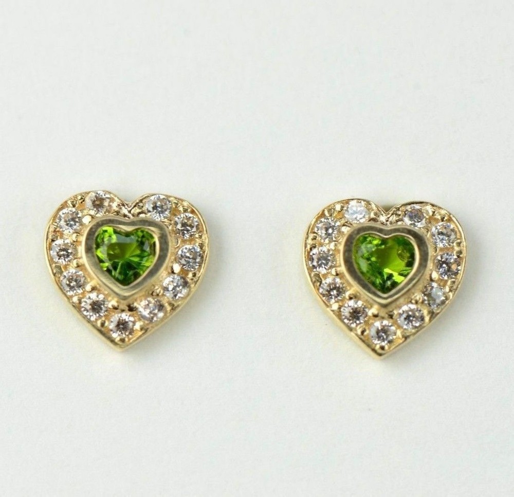 14k Solid White Gold Halo Heart Stud Earrings