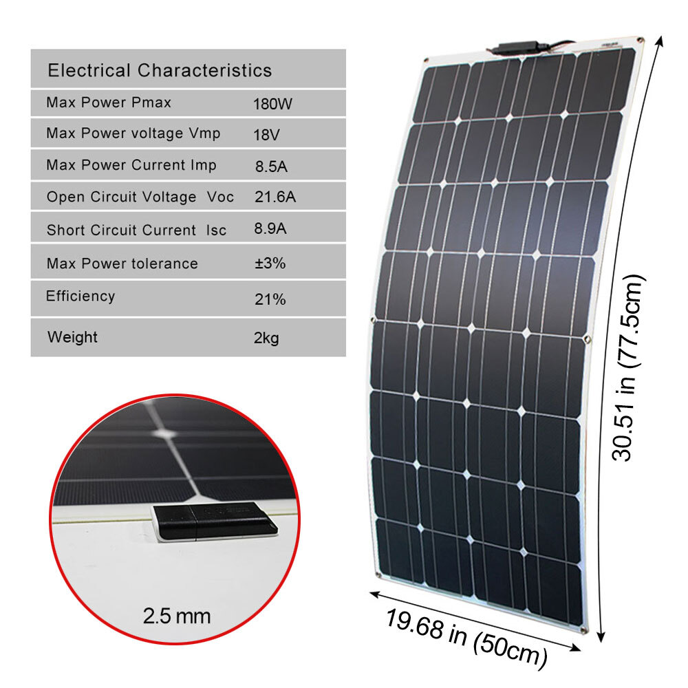 180W Solar Panel Flexible Monocrystalline Solar Cells PV Module with Controller