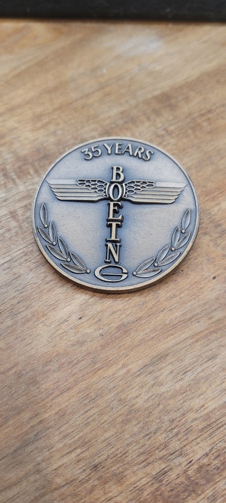 BOEING 35 Years Commemorative Bronze Medallion (with Screw Posts on Reverse)