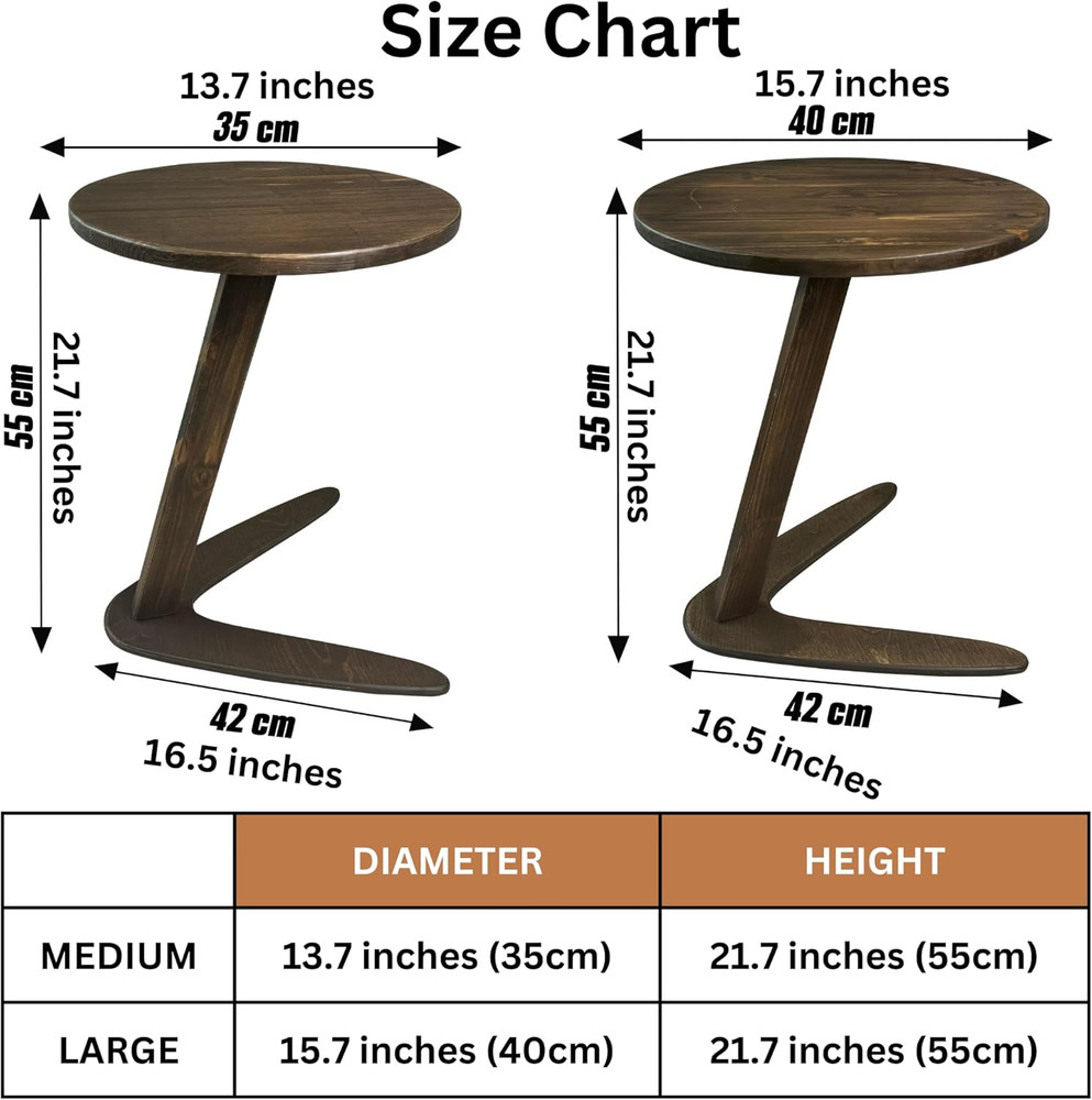 C-Shaped Handmade End Table, Side Table for Couches, Sofa Tables Slide under Cou