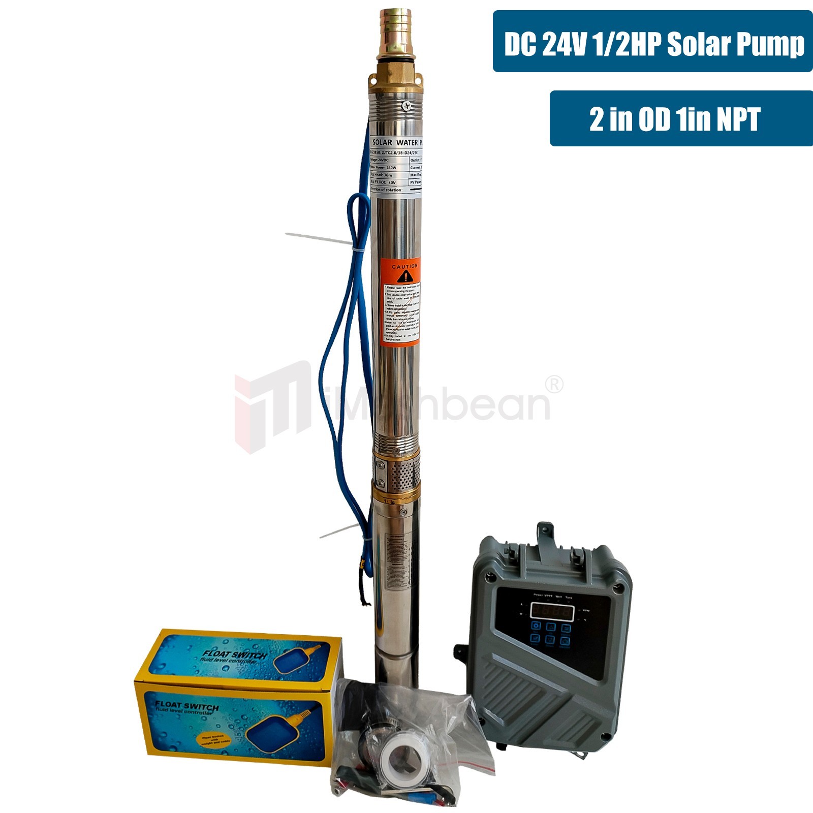 DC24V 2" OD Solar Pump Submersible Pump Bore 250W Deep Well Pump+MPPT Controller