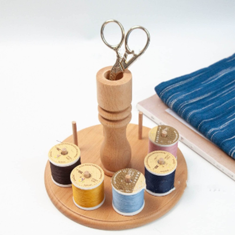 Wooden Thread Holder 8 Spools, Small Thread Rack Organizer for Sewing Embroid...