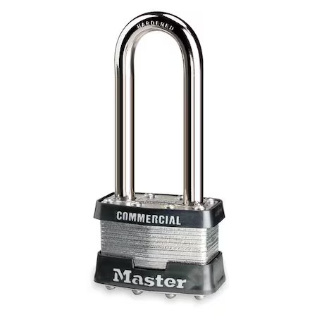 Master Lock 21Lj Padlock, Keyed Different, Long Shackle, Rectangular Steel