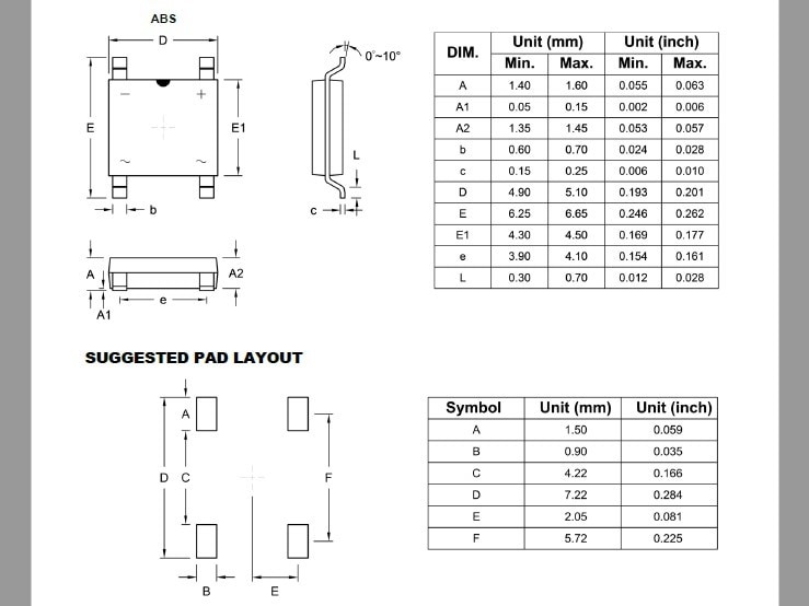 ABS6 Bridge Rectifier Diode 600V 1A Ultra Mini (10 pcs)