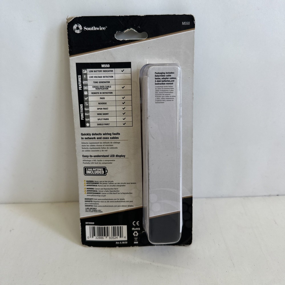 Southwire M550 Continuity Tester For Data & Coax RJ45 Compatible Data & Video