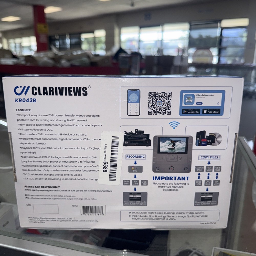 CLARIVIEWS Multi-Function Media Recorder, VHS to Digital - KR043B New Open Box