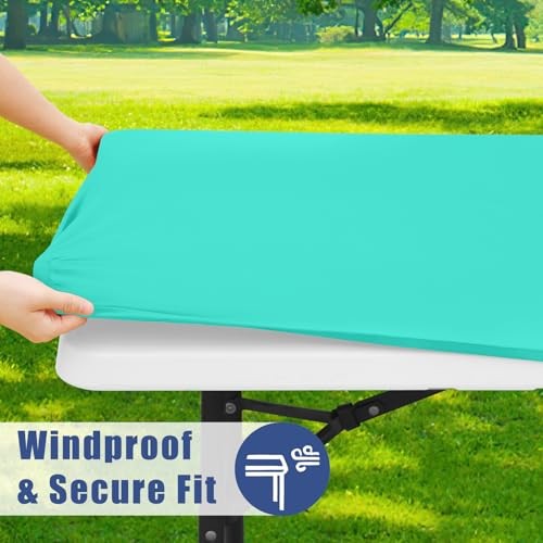 Spandex 4 Foot Rectangle Table Cloth 2 Pack, 48" x 24" (Rectangular) Aqua Blue