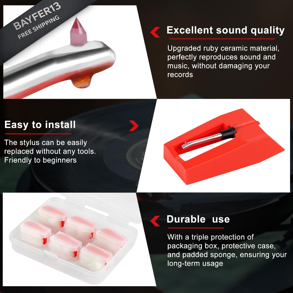 Jiomrzo 6 Pack Record Player Needle Replacement, Upgraded Vinyl Record...