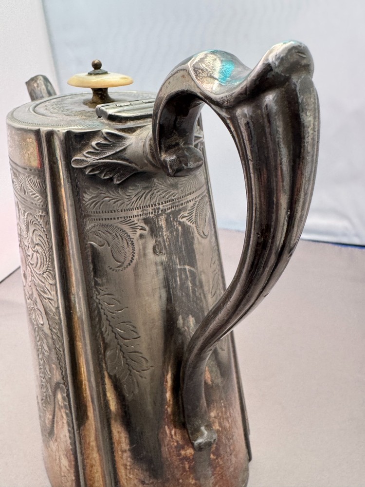 Antique Victorian Silver Plated EPNS Coffee Pot Elaborate Floral Engravings MOP