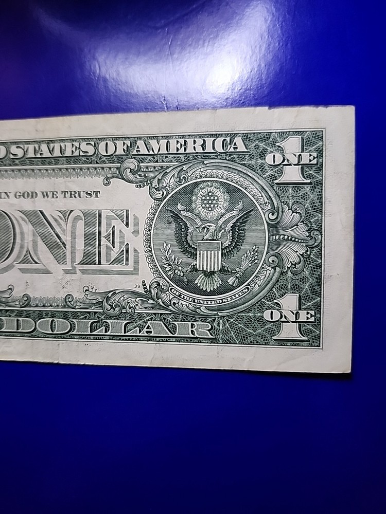 2017 $1 Note, Off-center Print Reverse, Orange Ink Contamination Error Obverse.
