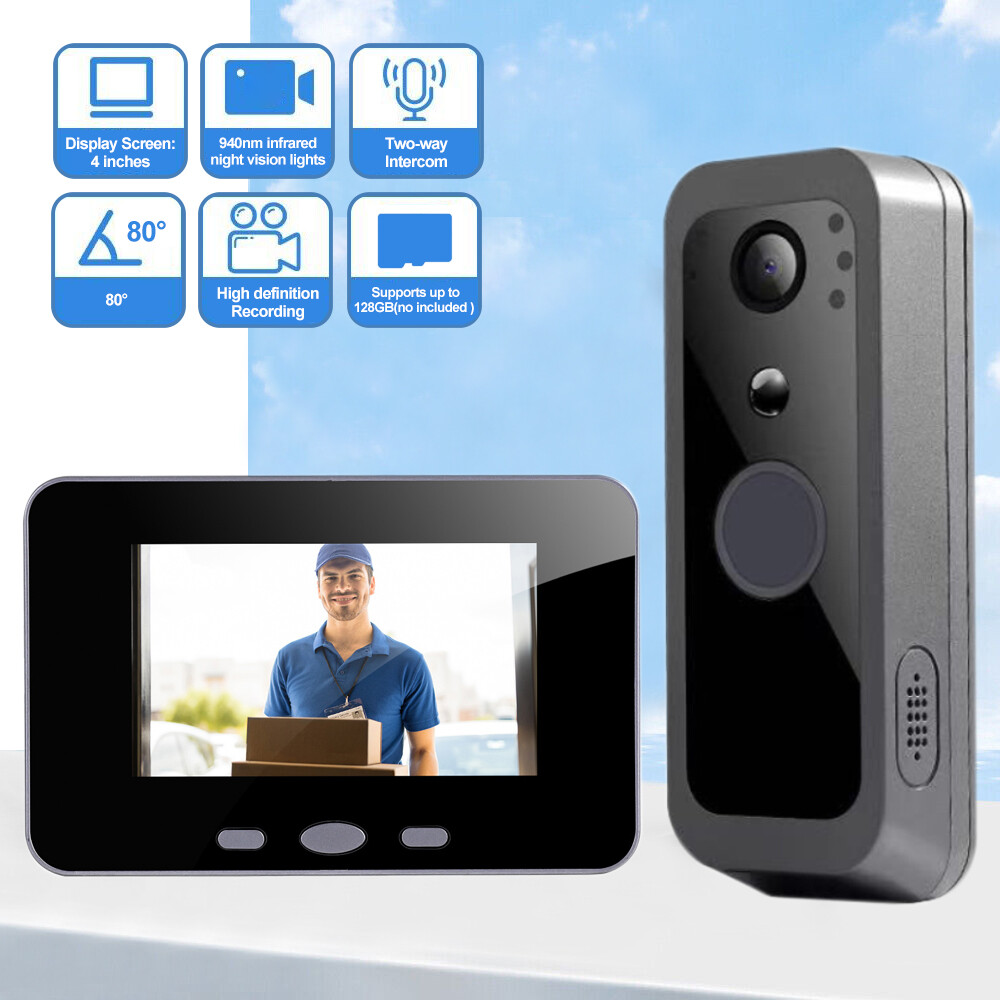 Intelligent Wireless Smart Visual Doorbell Camera 2 Way Intercom PIR 4in Display