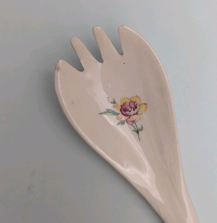 Vintage Ceramic Floral Design Serving Fork with Hanging Handle