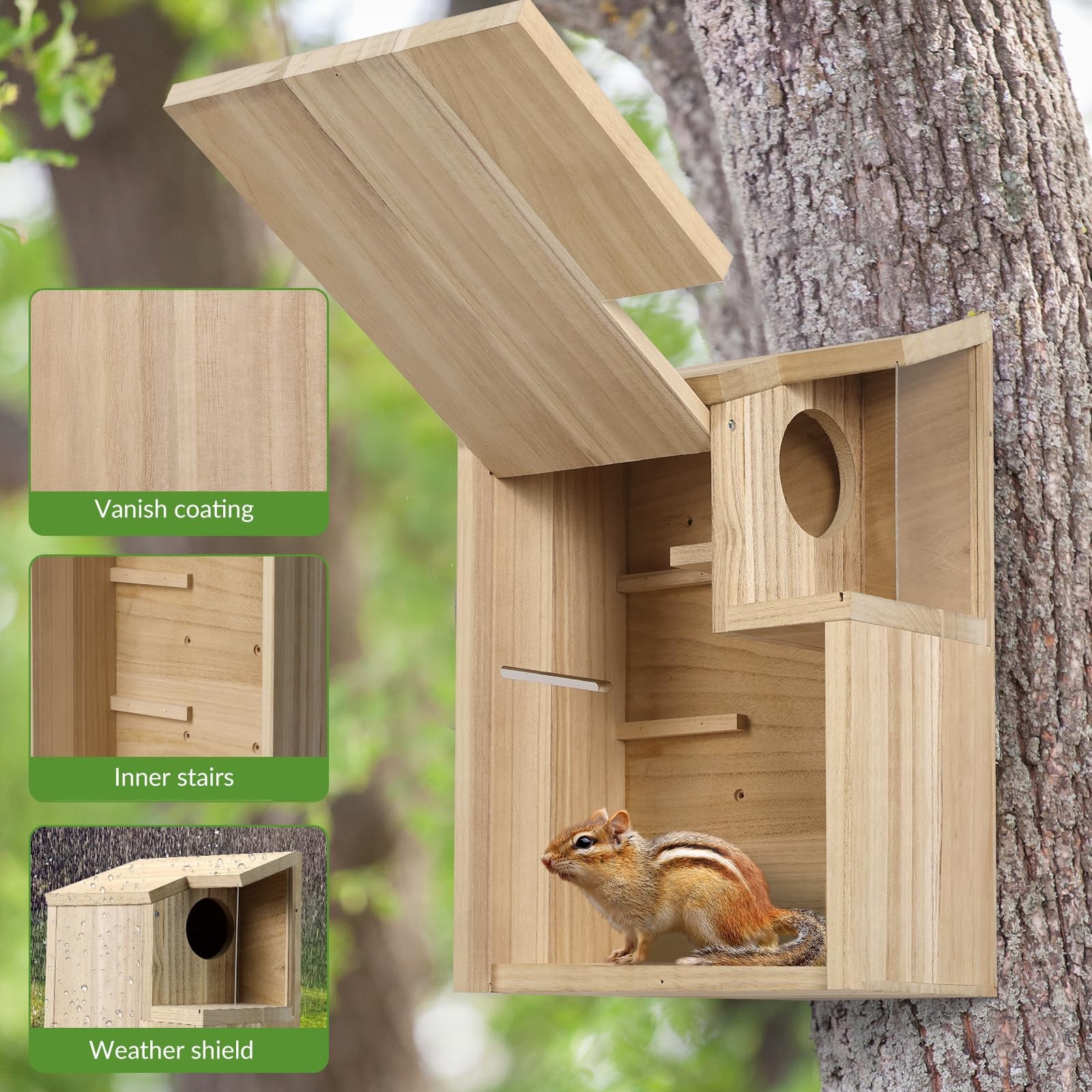 Sundia Large Squirrel Family House Pine Coated Nesting Wooden Box for Breeding/L