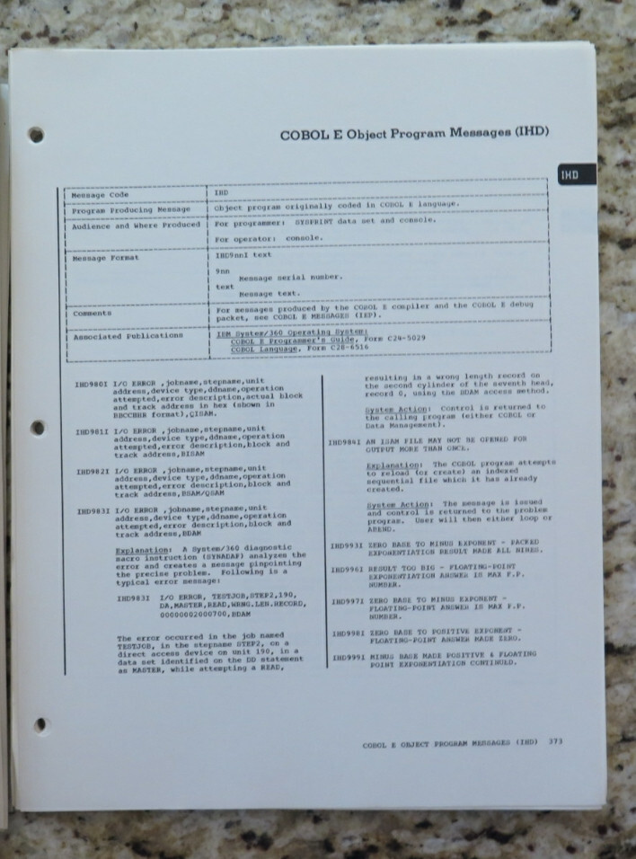 Vintage IBM System / 360 Operating System Messages and Codes Dated 1968