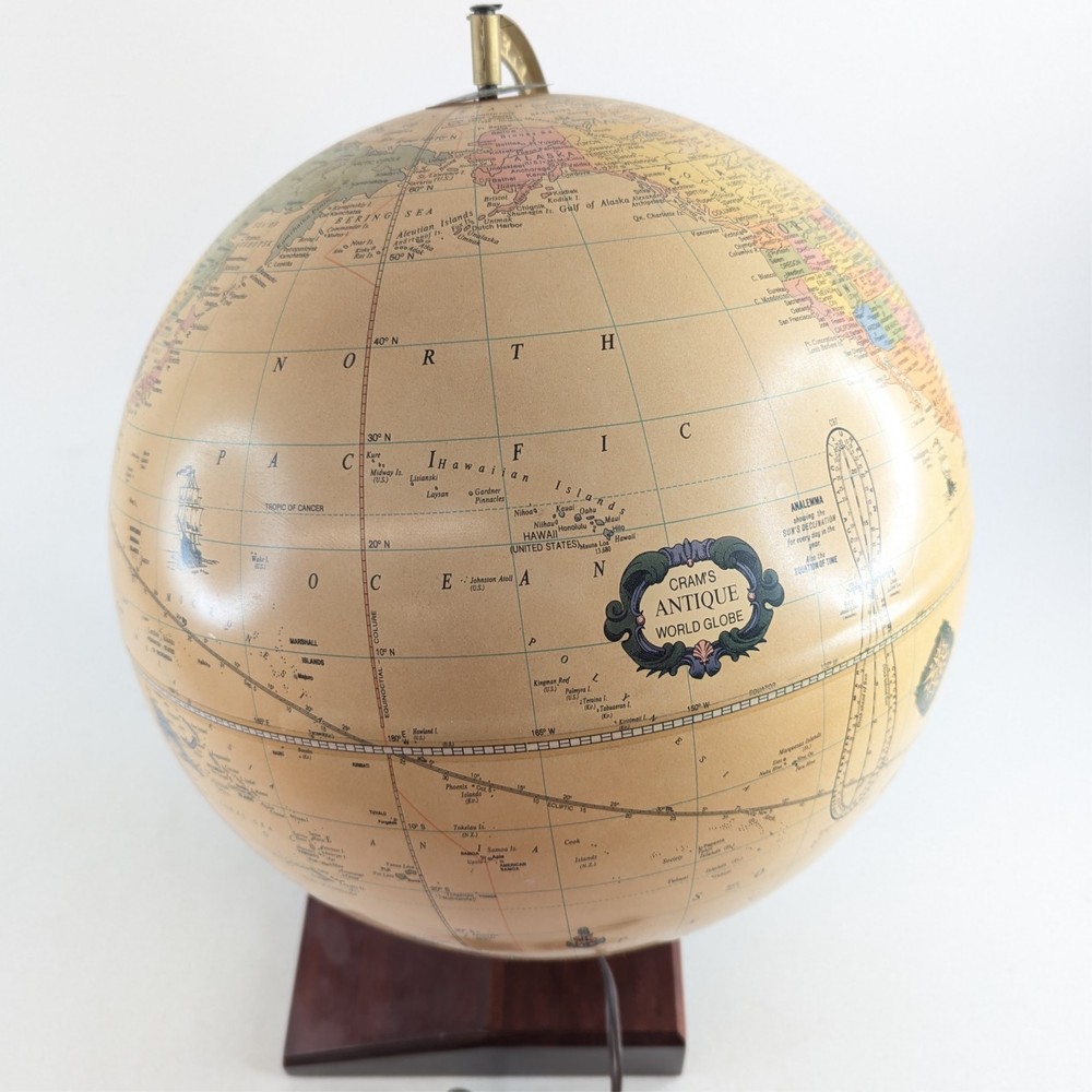 Replogle Illuminated Globe Vintage Wood Base Clock Lighted Rare EUC