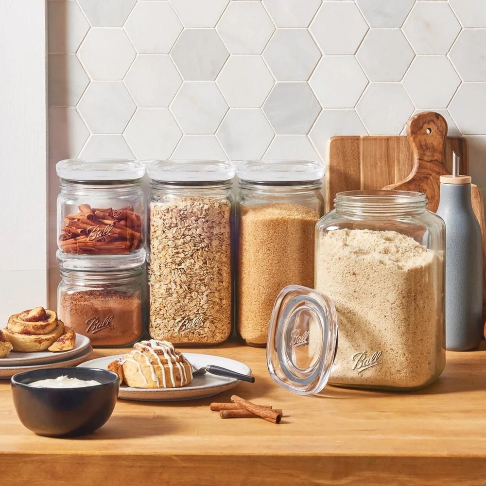 (2 pack Quart Glass Jar W/ Glass Lid 4 Cup Stackable Pantry Storage Container
