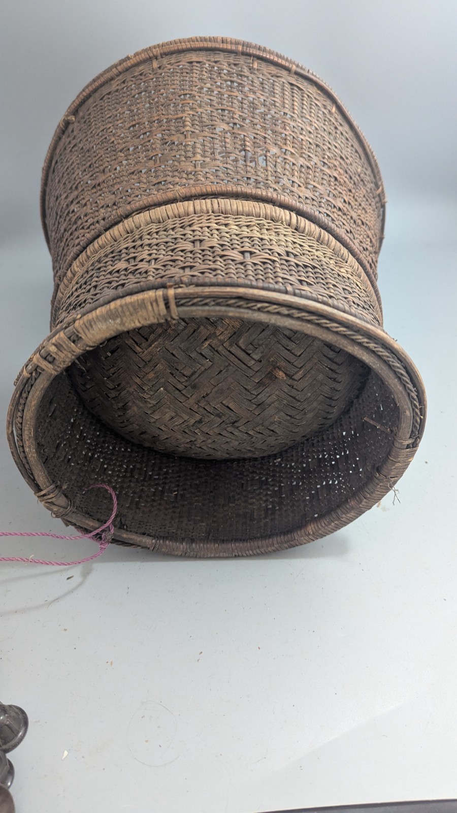 Older Dayak Borneo Rattan Lidded Basket Pedestal Rice Storage Indonesian