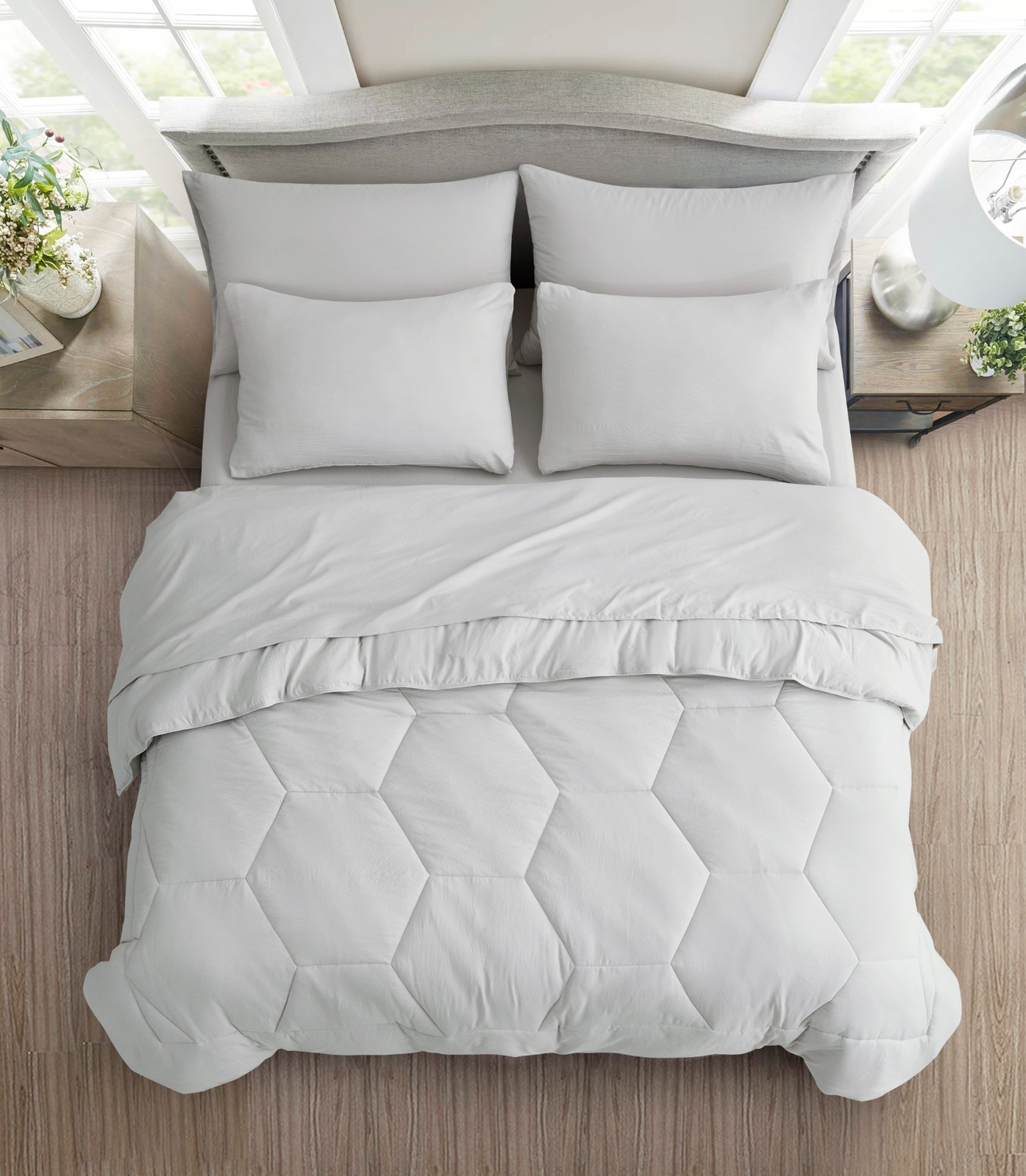 Chezmoi Collection Piper Bed in a Bag Honeycomb Quilted Comforter Set and Sheets