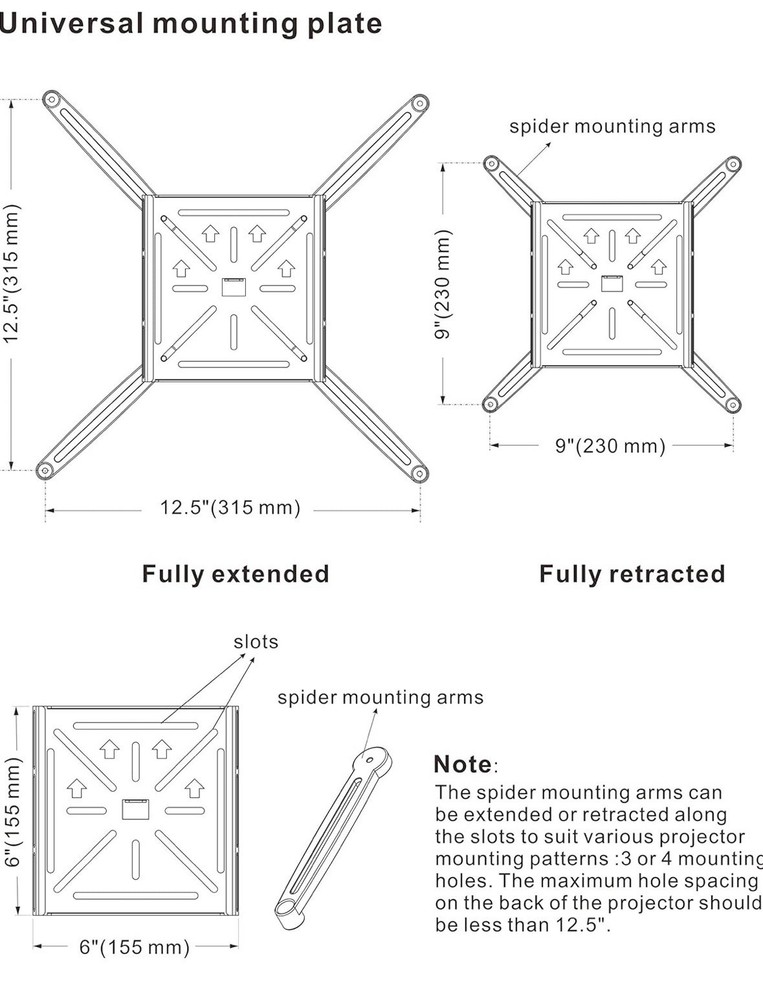 Universal Ultra Short Throw Projector Wall Mount Fully Adjustable: 16"-32”