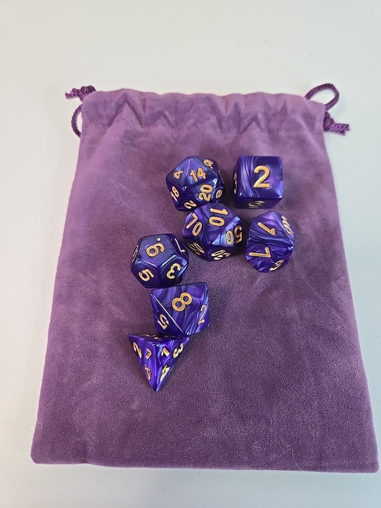 RR | 7-Dice Polyhedral Starter Set | Beginner Dice Kit with Suede Bag D&D