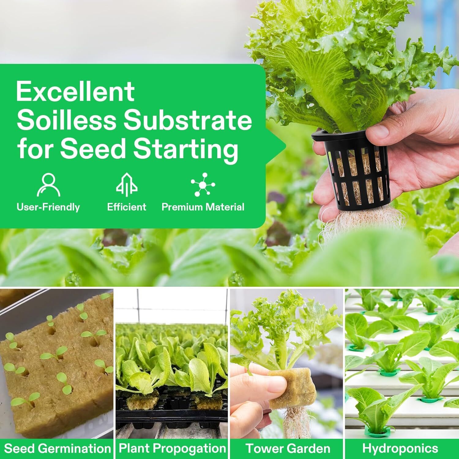 VIVOSUN 1" 72 Plugs Hydroponics Rockwool Cubes 72 Pack 2" Net Pots Grow Starter