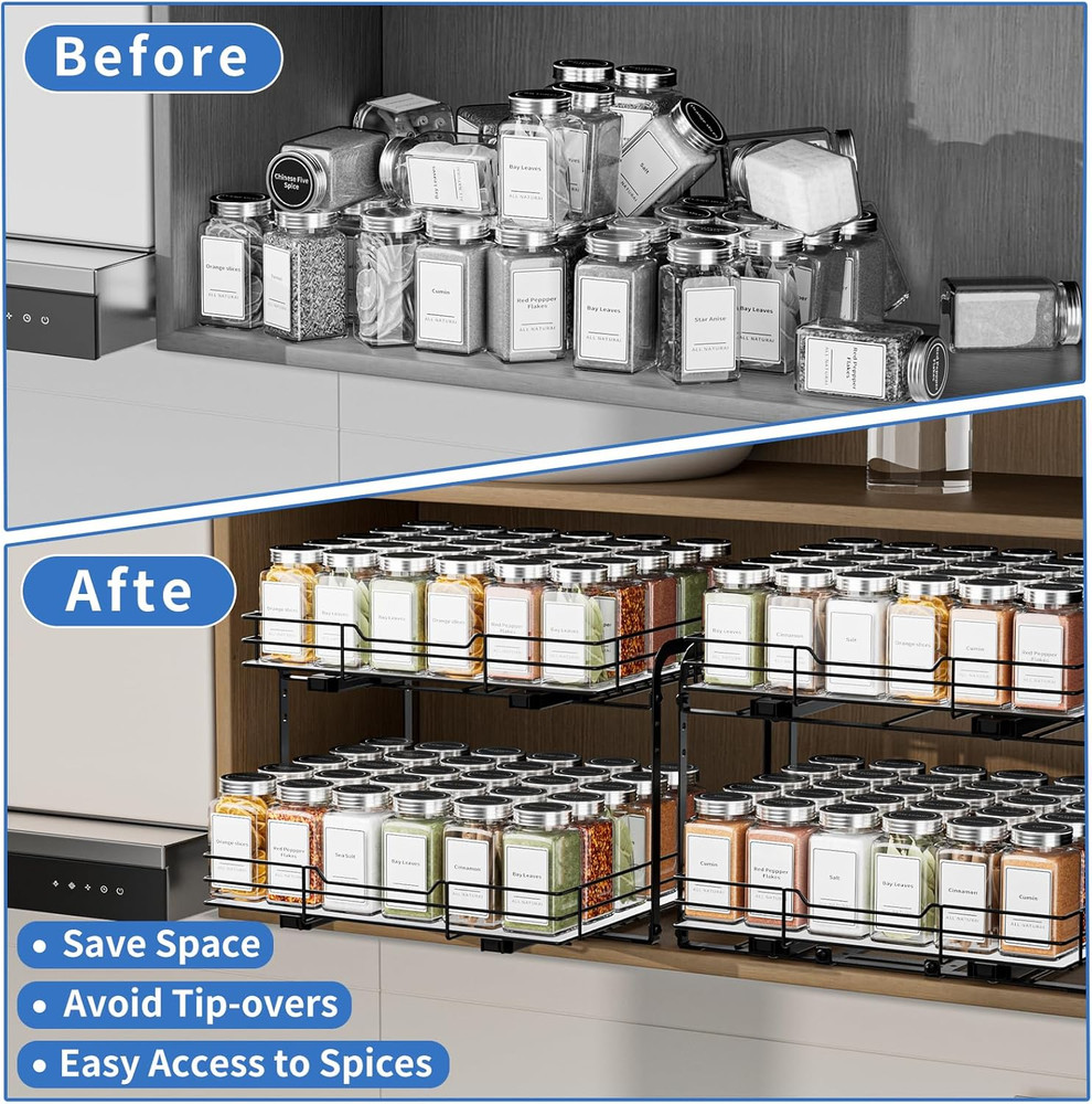 2-Tier Pull Out Spice Rack, Spice Rack Organizer, Pull Out Spice Racks for insid