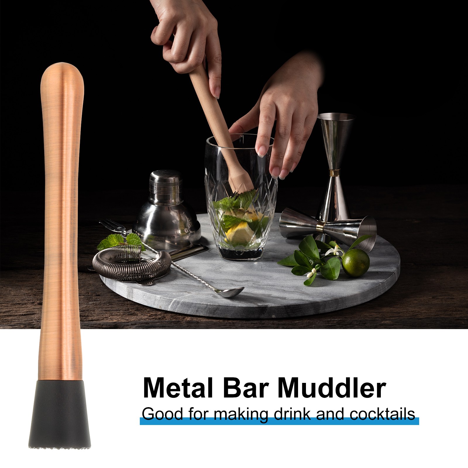 8inch Stainless Steel Cocktail Muddler Drink Muddler Bar Tool Rose Gold