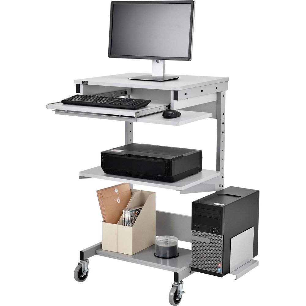 Mobile Computer Workstation with Keyboard Printer Shelf and CPU Holder Gray